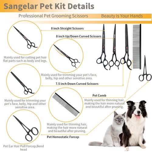 Sangelar 8 inch Pet Grooming Scissors Set - Professional & Affordable - Picture 2 of 12