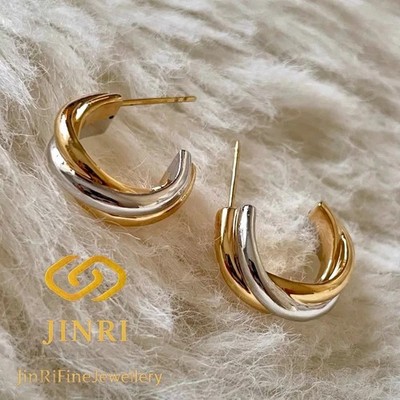 Massive Ohrringe 18K Gold bicolor gedreht C-Form (Au750) minimalistisch klassisch