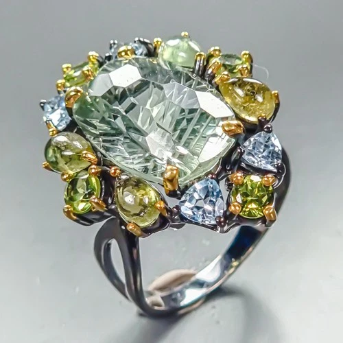 Handmade 13 ct+ Natural Green Amethyst Ring 925 Sterling Silver Size 9 /R464224