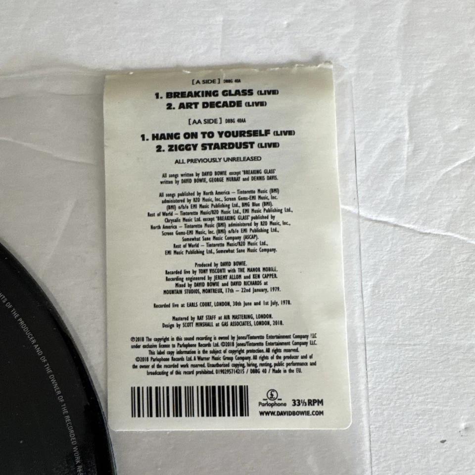 David Bowie-Breaking Glass 7" Vinyl 33rpm EP Parlophone RSD 2018? Picture disc - Image 3 of 3