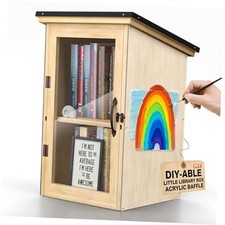 Little Library Box Outdoor - Wooden Free Library Waterproof Roof Sided