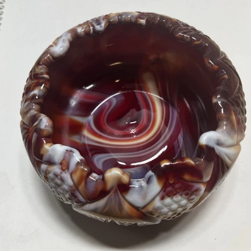 Fenton For Levay Ruby Marble Slag Glass Regency Cupped Bowl - BEAUTIFUL!