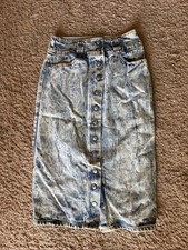 Vintage Jordache Acid Wash Denim Midi Skirt Button Front High Waist Sz 9 59