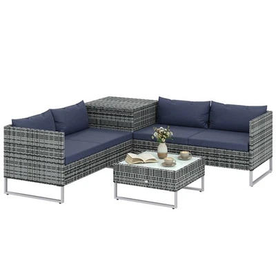 Outsunny Rattan Garden Furniture Set with Storage Table, Cushions, Refurbished - Image 1 of 4