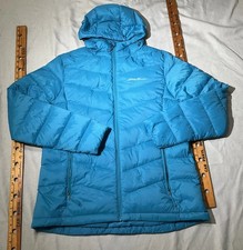 Eddie Bauer Jacket Womens Large Blue Down Puffer EB650 Full Zip Hoodie Quilted