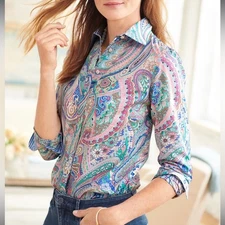 Talbots Jubilee Paisley Pastel Long Sleeve Button Up Shirt  Size SP