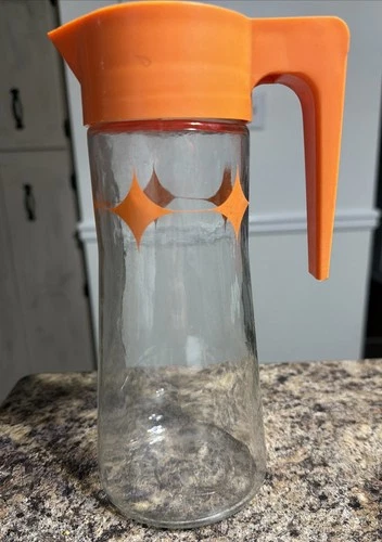 Vintage Orange Atomic Juice Carafe Pitcher with Lid ~ MCM Anchor Hocking