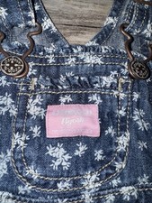 Vtg Oshkosh B  gosh Vestbak Flower Bib Denim Overall Dress 12M Girls Floral Y2K