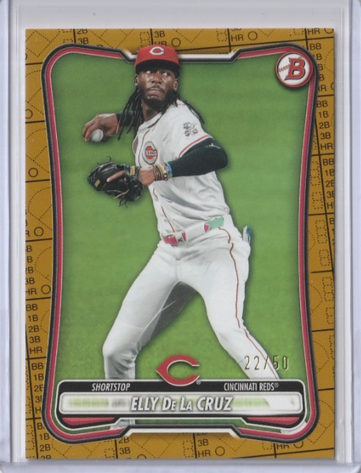 ELLY DE LA CRUZ 22/50 GOLD PATTERN PARALLEL SP 2026 BOWMAN #44