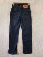 Levis Jeans Boys 10 Slim 25x25 Dark Blue Denim Straight Fit Adj Waist Distressed