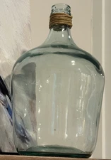 Large Glass Decorative Bottle With Jute Rope, 12” X 7”
