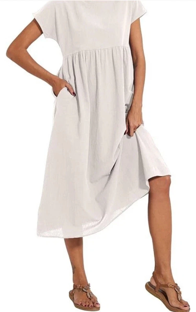 ebay cotton summer dresses BOHO Cotton Womens Strappy Sun Dresses Summer Holiday Beach Linen Midi Dress