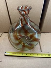 Vintage MCM Blenko 828M Balloon Vase Antique Green W/ribbons Blown Glass