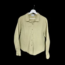 Vintage French Dressing Button Up Womens Sz Large Shirt Blouse Beige Wide Collar