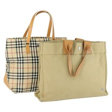 BURBERRY Nova Check Blue Label Hand Bag Canvas 2 Set Beige Auth 149834