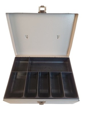 Steel Cash Box With Handle & Compartments 11'' x 7.75'' x 3.75'' Used