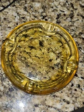 Vintage MCM Hollywood Regency Yellow Gold Tone Glass Ashtray MCM Ashtray
