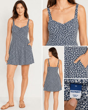 Old Navy Medium Navy Blue Floral Fit & Flare Sundress Adjustable Straps #1200