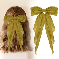 14.17 Inch Large Bowknot Hair Ribbon Barrette for Women, Ginger Yellow