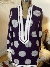 Tory Burch Womens Tunic With Taping Top Sz 2 Purple Embroidered Sleeve NWT