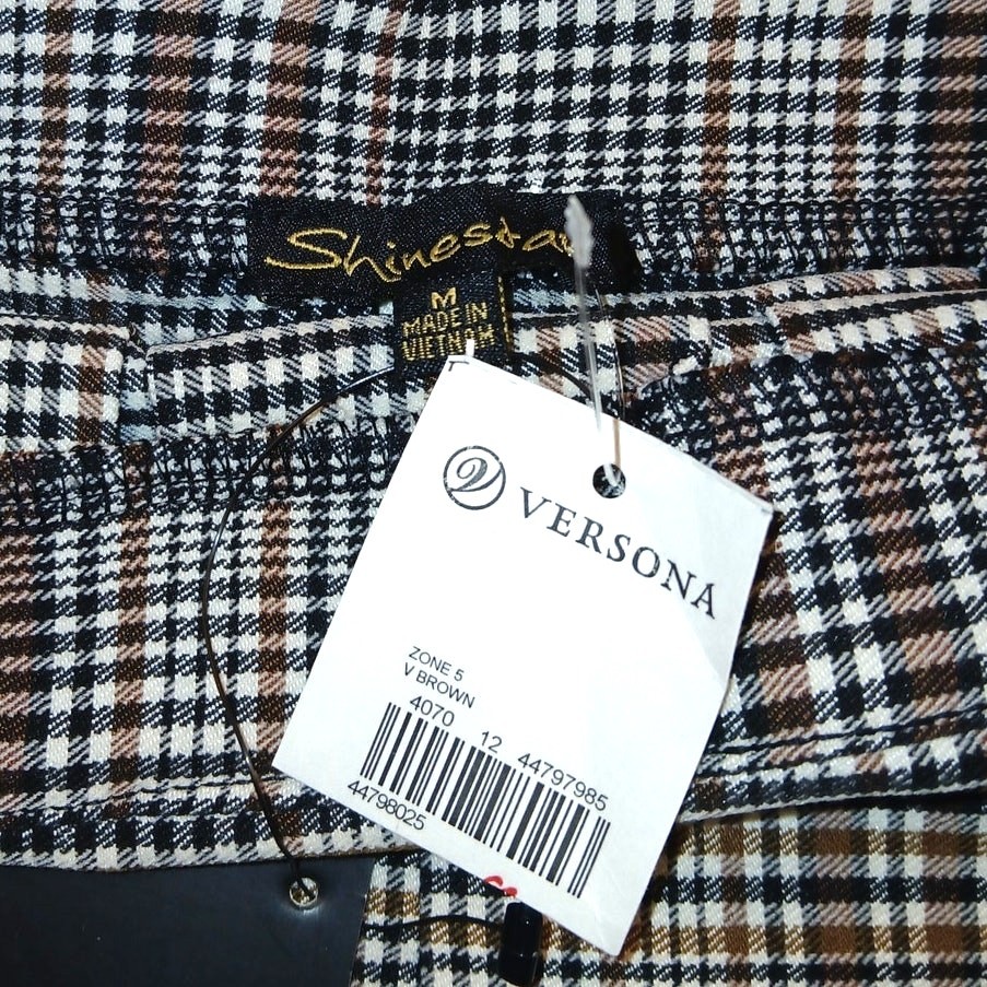Shinestar New w/Tags Brown Checkered Pleated Mini Skirt - Medium