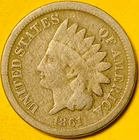 1861 U.S. INDIAN HEAD CENT COPPER PENNY 1c COIN (VG-Very Good) Civil War Year