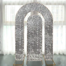 2 SILVER Big Sequin Wedding Arch Backdrop Stand Covers Wedding Events Party