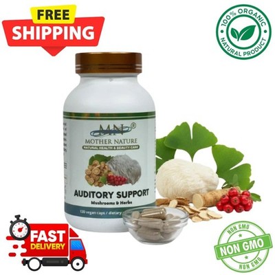 Organic Ear Health 120 Vegan Caps Lion's Mane Ginkgo Biloba Astragalus Bhringraj