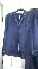 Soma Women's Size Large Long Sleeve Pajama Set Navy/White 100 Lyocell EUC