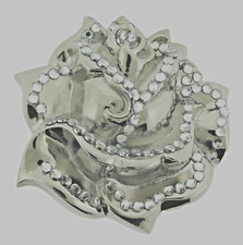 Flower Belt Buckles White Rose Vintage Bling Iced Silver Metal Cowgirl Western