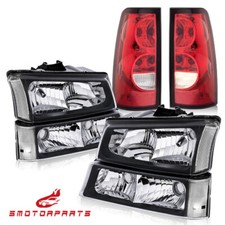 For 2003-2006 Chevy Silverado Black Housing Headlights Red Tail Lights Set For 2003-2006 Chevy Silverado Black Housing Headlights Red Tail Lights Set