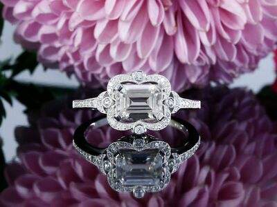 2ct Emerald Cut Moissanite Stylish Halo Women Engagement Ring White Gold Plated