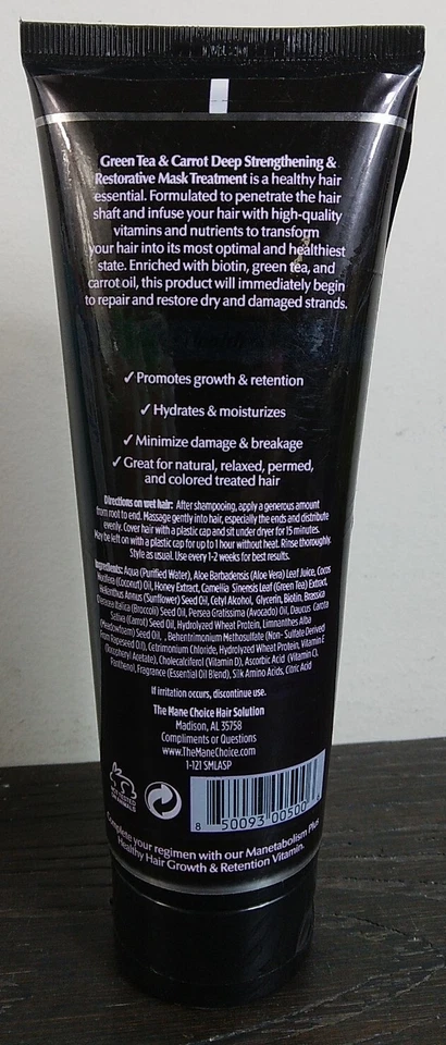 4 Máscara restauradora y fortalecedora profunda de té verde y zanahoria The Mane Choice 8 oz Foto 4 de 4