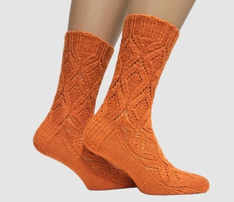 Womens socks size 7-9 Handmade wool socks Hand knit socks Orange socks