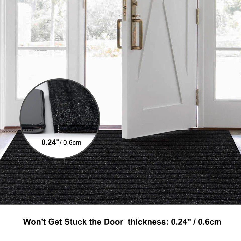 Runner Rug Hallway Non Slip Rubber Back Stripe Black Carpet Doormat Throw Rug - Image 4 of 4