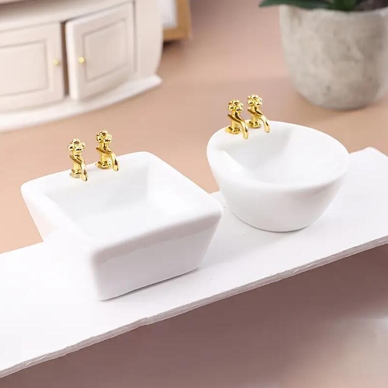 1/12 Scale Dollhouse Miniature Sink Basin W/ Faucet Porcelain Bathroom  Furniture