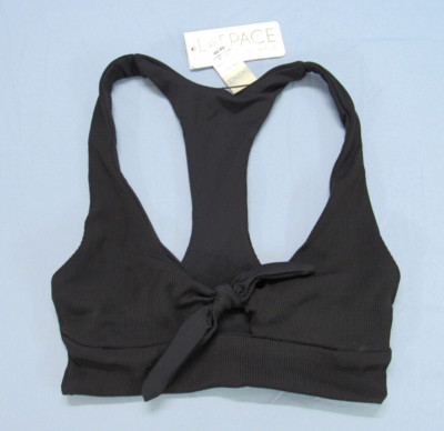NWT L*SPACE Tara BLACK Ribbed TIE-FRONT Keyhole RACERBACK Swim BIKINI TOP Sz XS