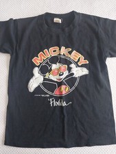 Vtg 80s Single Stitch Mickey Mouse Florida Velva Sheen Tag Black T-Shirt Youth M