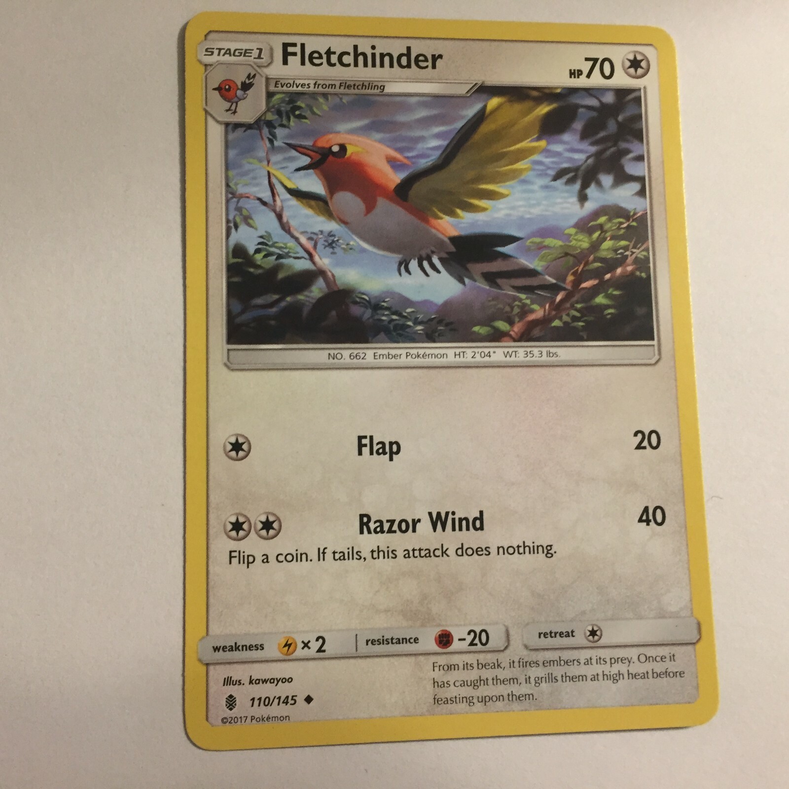 2017 Fletchinder Pokemon Stage 1 Rare Card 110/145