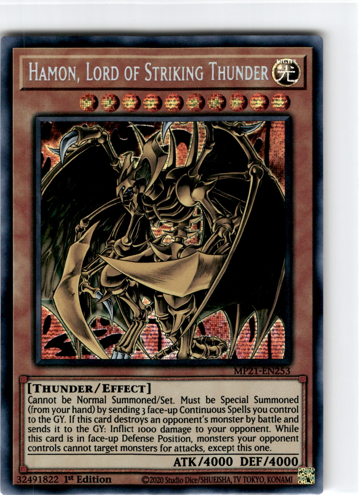 Hamon, Lord of Striking Thunder MP21-EN253 YuGiOh 2021 Tin of Ancient Battles Mega Pack trading card — raw and PSA graded price guide