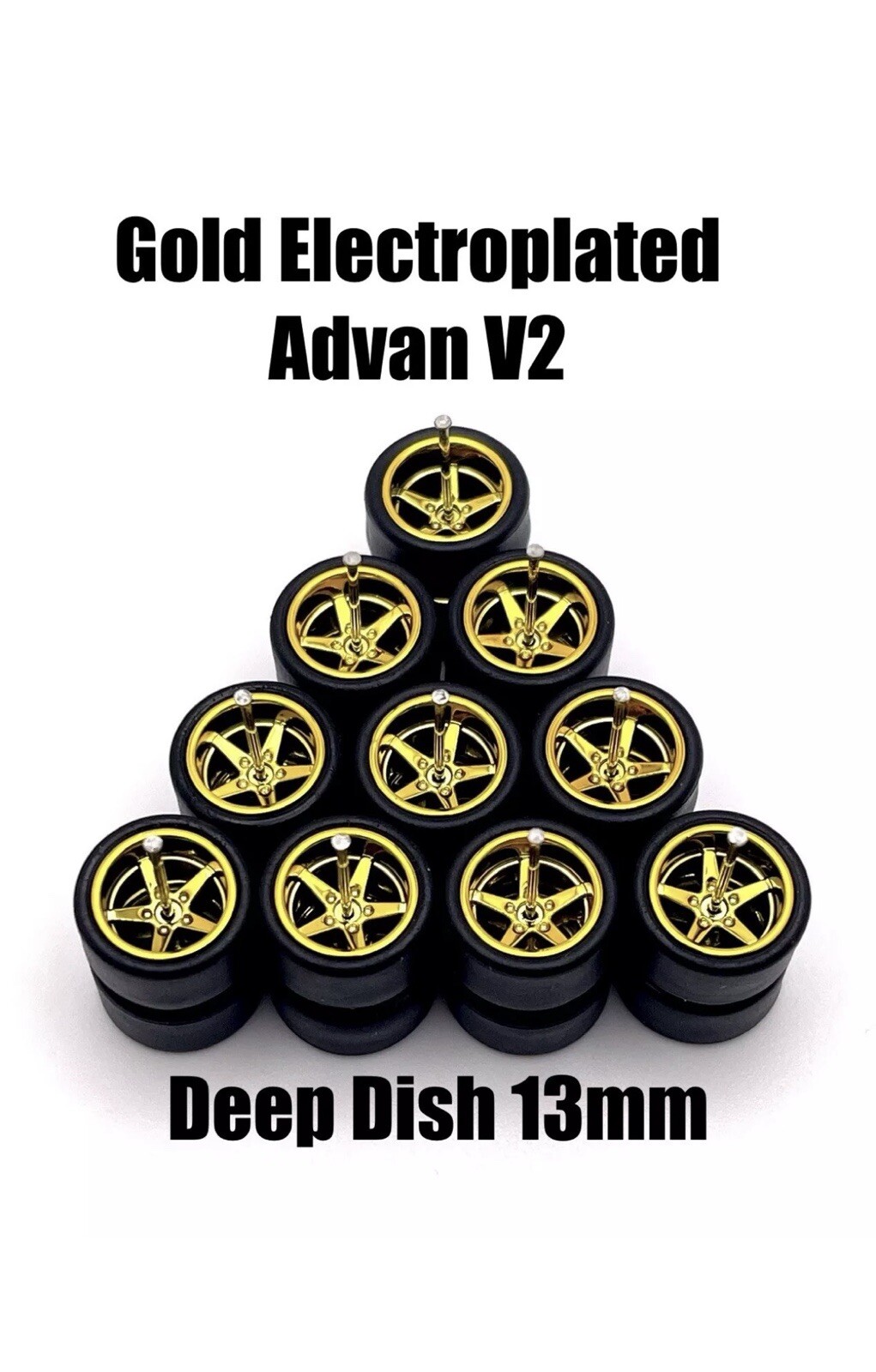 5x PACK Deep Dish GOLD Electroplt Wheels FITS 07 SILVERADO Rubber Tires for 1/64