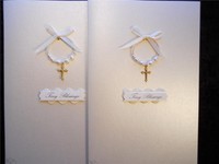 Christening, Baptism, Baby Gold Cross, Blue Or Pink Beads Handmade Blank Christening, Baptism, Baby Gold Cross, Blue Or Pink Beads Handmade Blank