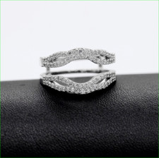 925 Sterling Silver Lab Created Diamond Women's Enhancer Guard Wedding Ring