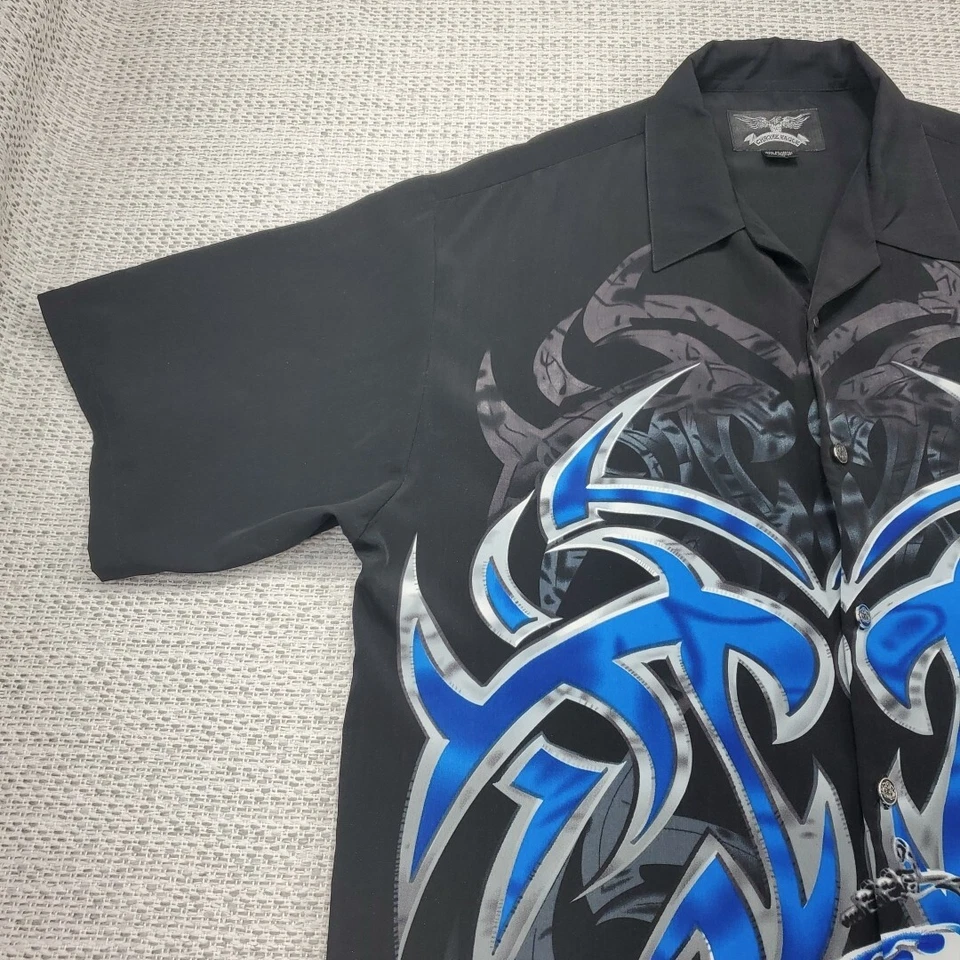 Camisa CHROME EAGLE Para Hombres XL Abotonada Llamas Hawaianas Motociclista Chopper Retro Años 90 Y2K Foto 3 de 4