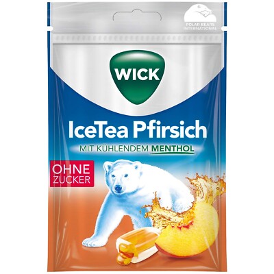 WICK Ice Tea PEACH & Menthol lozenges SUGAR FREE -Made in Germany FREE SHIPPING