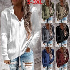 Casual Women's Holiday Coat Cardigan Zip Up Ladies Jacket Hooded Tops Plus Size
