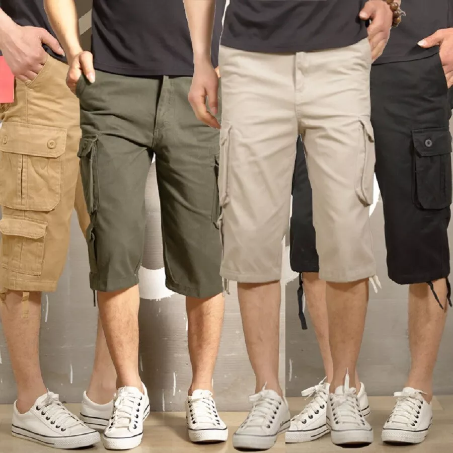 Mens NEW Cargo Shorts Below Knee Long Length 6 Pockets Sizes 30-43 Walk  Pants