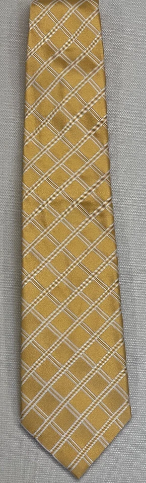 CORBATA CANALI PARA HOMBRE 100 % SEDA HECHA EN ITALIA ESTAMPADO A CUADROS AMARILLO/BLANCO NUEVA SIN ETIQUETAS $149 Foto 4 de 4