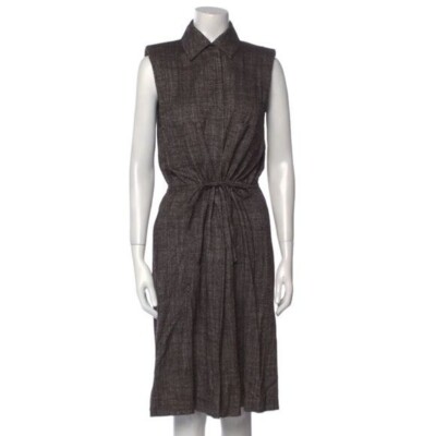 Fendi Womens Silk Wool Shirt Dress Sz 40 US Brown Sleeveless Tie Waist  Office