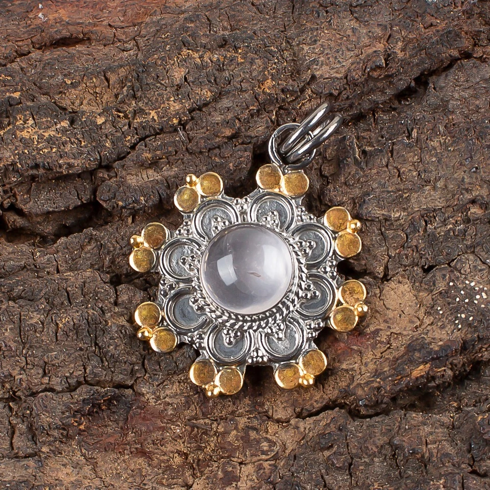 Lindo pingente de prata esterlina 925 de pedra preciosa de quartzo rosa feito à mão joias presentes - Imagem 4 de 4